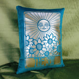 The Sun Tarot Teal Velvet Cushion