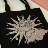 SAMPLE SALE: Ram/Aries Black & Silver Organic Cotton Tote