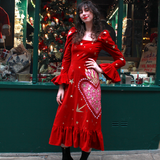 Elizabeth in Ruby Velvet with Flaming Heart Applique