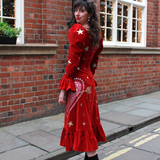 Elizabeth in Ruby Velvet with Flaming Heart Applique