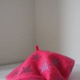 Sample Sale: Fuchsia Starlet Beret with Pink Stars